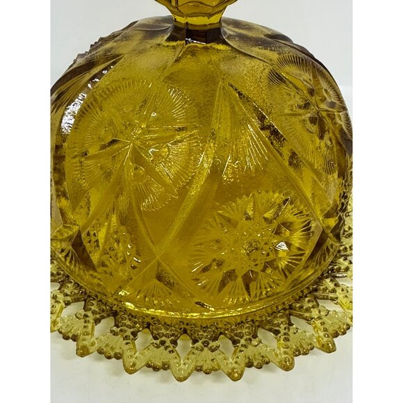 Vintage 80S Amber Glass Butter Dish with Dome Lid – Star & Button Pattern 7"x5" - Picture 5 of 9